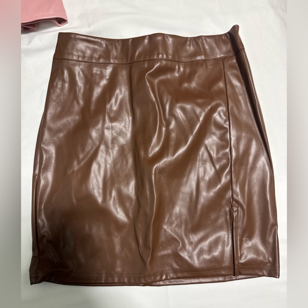 Brown Faux Leather Skirt
